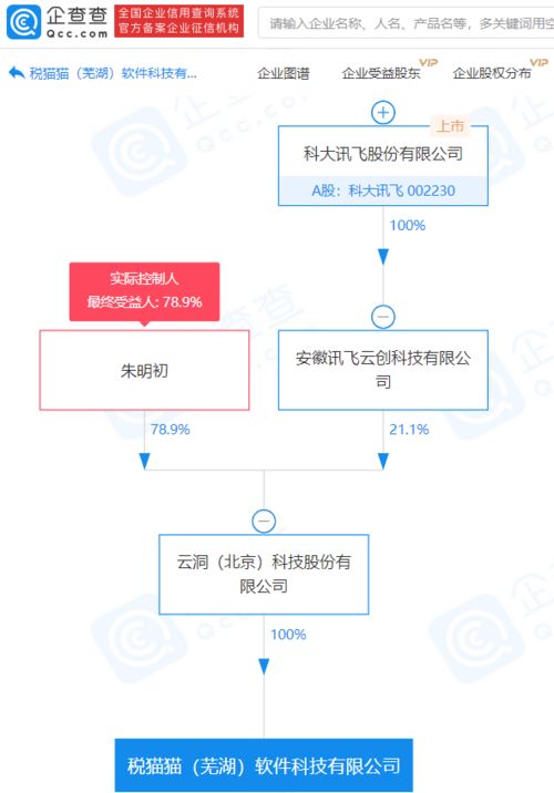 科大訊飛子公司投資成立稅貓貓軟件科技公司，注冊資本達3000萬元